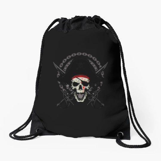 Ahoy Buccaneers Avast Ye motif of Pirate Skull Drawstring Bags