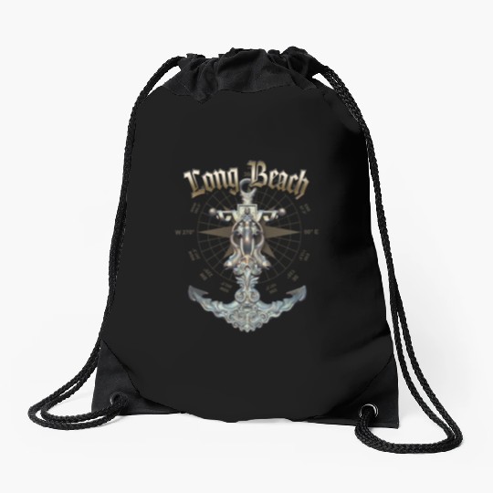 Long Beach Anchor Nautical Sailing Boat Summer Drawstring Bags