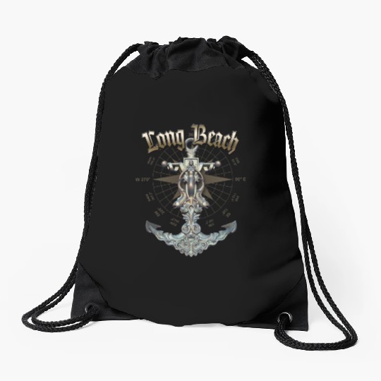 Long Beach Anchor Nautical Sailing Boat Summer Drawstring Bags