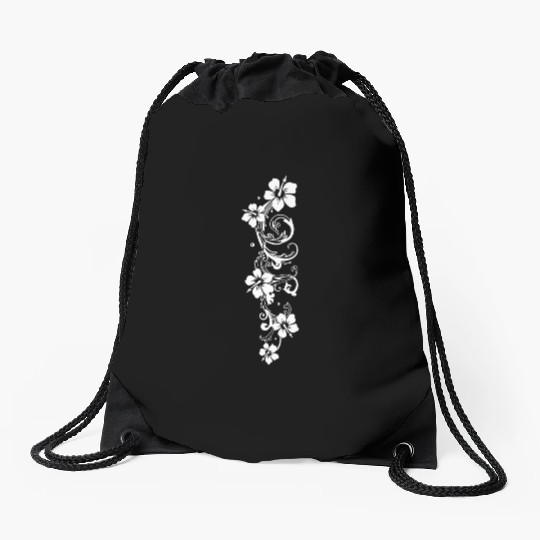 Tendril with hibiscus, hibiscus flowers Drawstring Bags