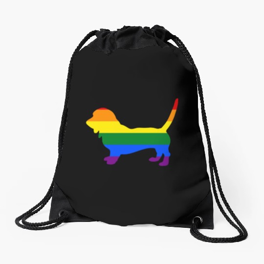 Gay Pride Dog Basset Hound Rainbow Gay Pride Flag Drawstring Bags
