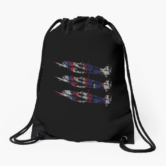 Three Spitfire British Warplanes Drawstring Bags