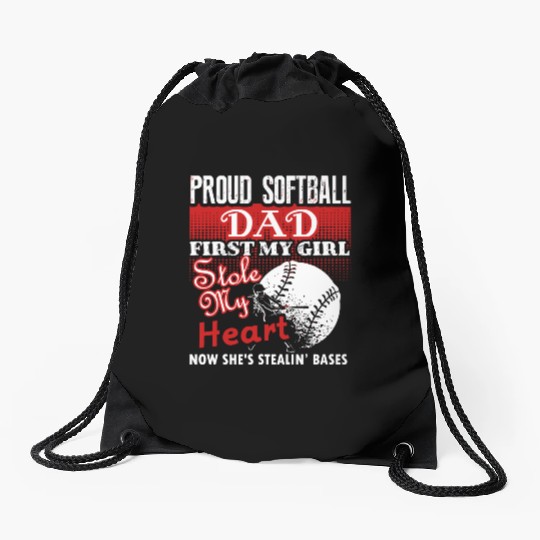 Softball - softball dad s - proud softball dad Drawstring Bags