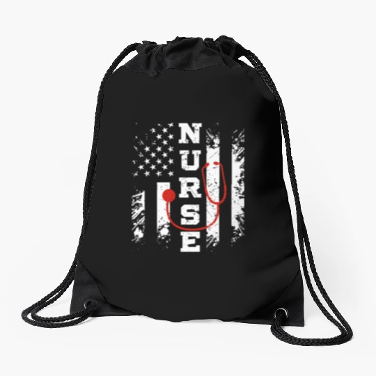 Patriotic Nurse US flag Stethoscope - Nurse Gift Drawstring Bags