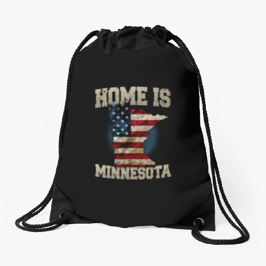 Home is Minnesota USA US map gift unique fans Proud Strong Support Drawstring Bags