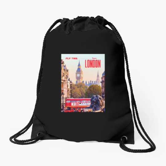 Vintage London Travel Poster Drawstring Bags