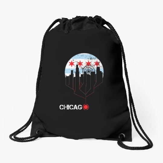 VINTAGE CHICAGO CITY FLAG FUNNY GIFT Drawstring Bags