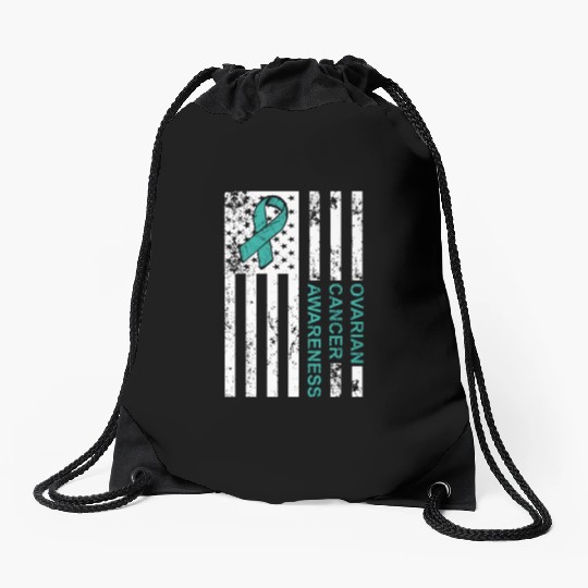 USA Flag Ovarian Cancer Awareness Drawstring Bags