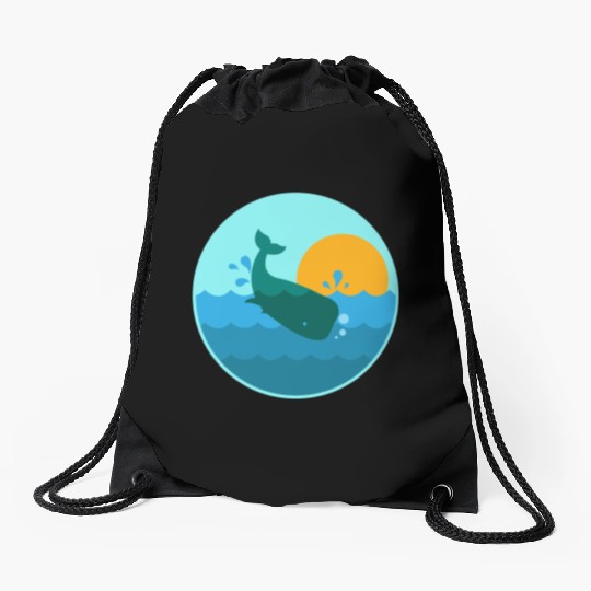Whale Jump Sunrise Ocean Window - Gift Idea Drawstring Bags
