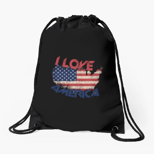 I LOVE AMERICA Drawstring Bags