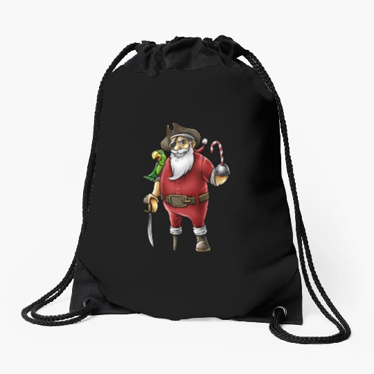 Santa Pirate Funny Christmas Candy Cane Hook Hand Drawstring Bags