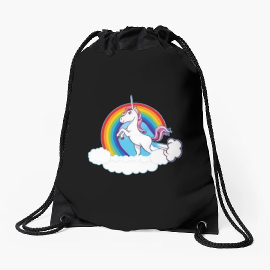 Rainbow Unicorn Love Drawstring Bags
