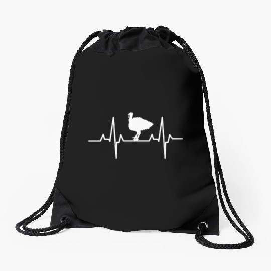 Turkey Heartbeat Cute Turkey Bird Lover Heartbeat Drawstring Bags