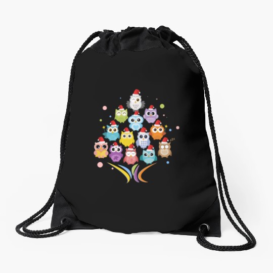 Christmas - Christmas tree with Owls - Xmas - Pets Drawstring Bags