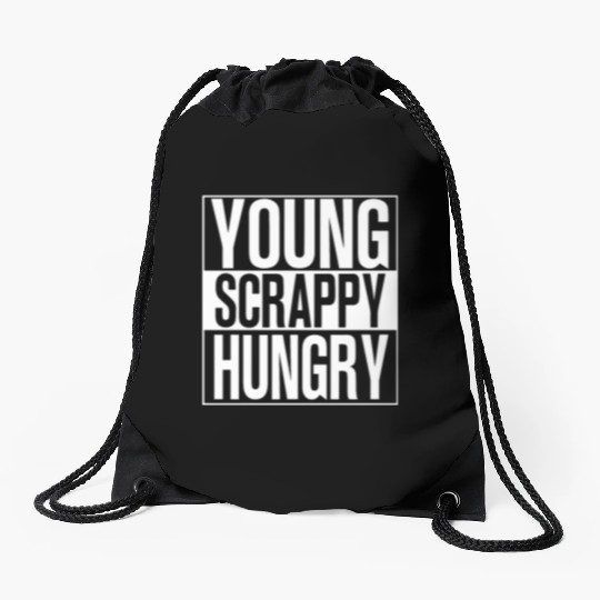 young scrappy hungry black and white Drawstring Bags chef