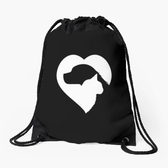 Cat Dog Heart, Resque Dog and Cat, Animal Lovers Drawstring Bags
