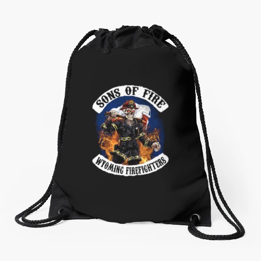 sons of fire wyoming firefighter Drawstring Bags