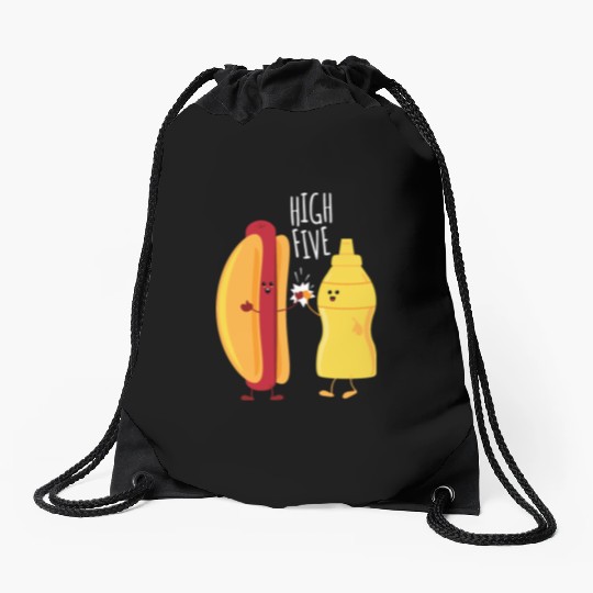 HOT DOG & MUSTARD HIGH FIVE Drawstring Bags