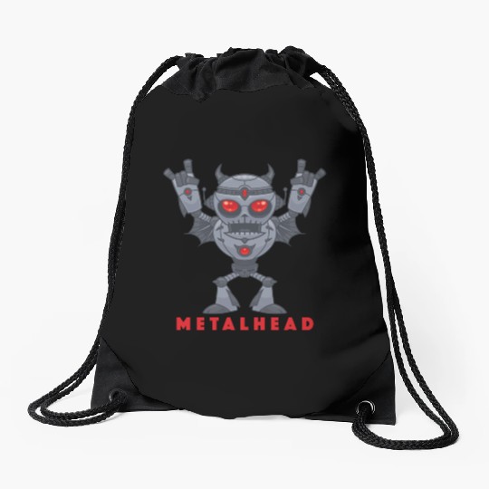Heavy Metal Robot Drawstring Bags