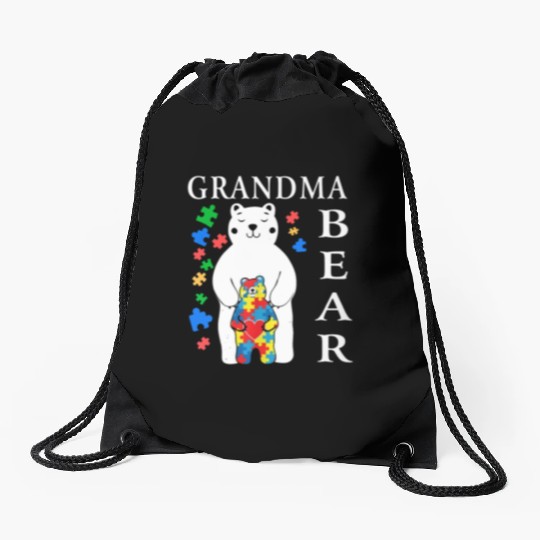 Grandma Bear Autism Awareness Drawstring Bags