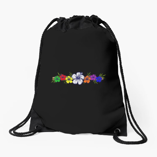 Colorful Hibiscus Flowers and Bamboo Shoot Drawstring Bags