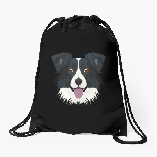 Illustration Border Collie Drawstring Bags
