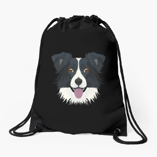 Illustration Border Collie Drawstring Bags
