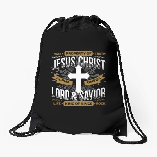 way property of truth jesus christ alpha omega lor Drawstring Bags