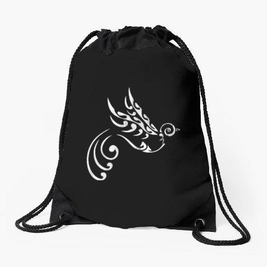 Maori Tattoo Bird Freedom white Drawstring Bags