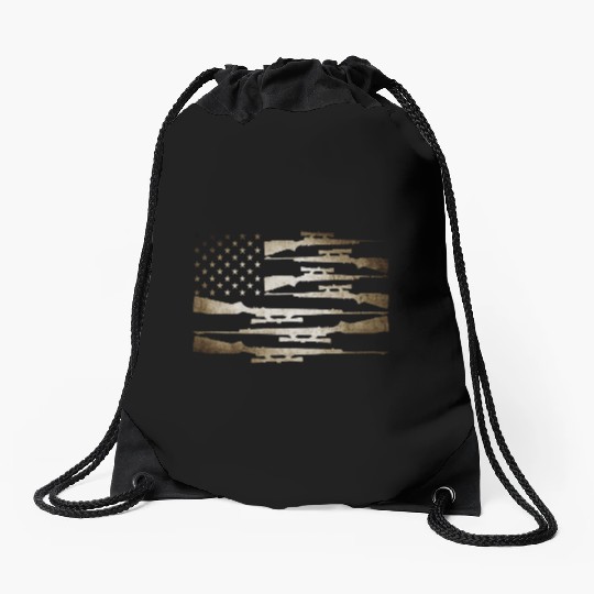 product With Gun - USA Flag - Shooter Gifts Drawstring Bags