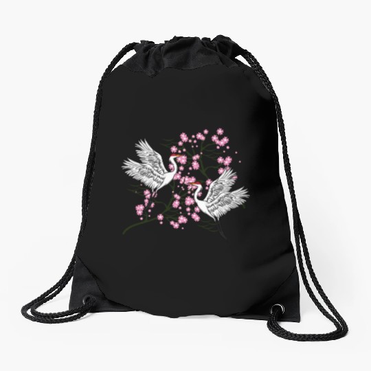 Crane Cherry Blossom Japanese traditional gift Drawstring Bags