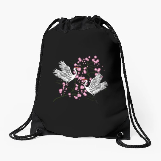 Crane Cherry Blossom Japanese traditional gift Drawstring Bags
