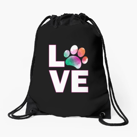 dog love paw - dog lovers Drawstring Bags