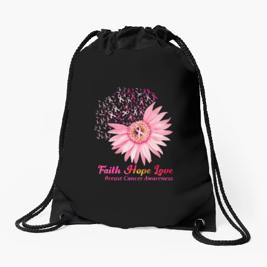 Faith Hope Love Breast Cancer Awareness Flower Pin Drawstring Bags