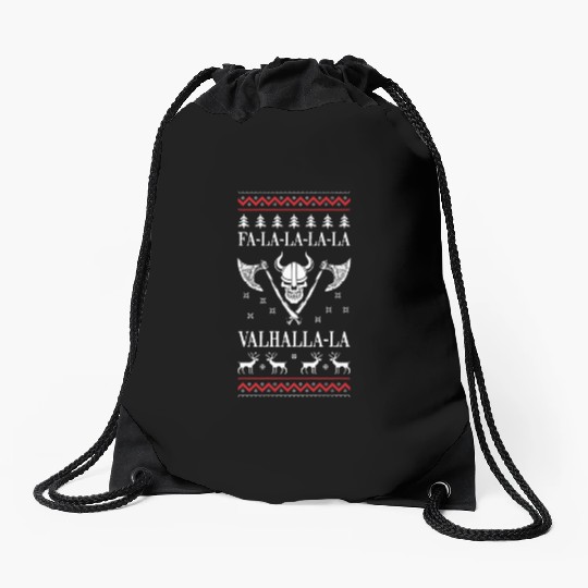 Ugly Christmas Viking Fa La La La La Valhalla La Drawstring Bags