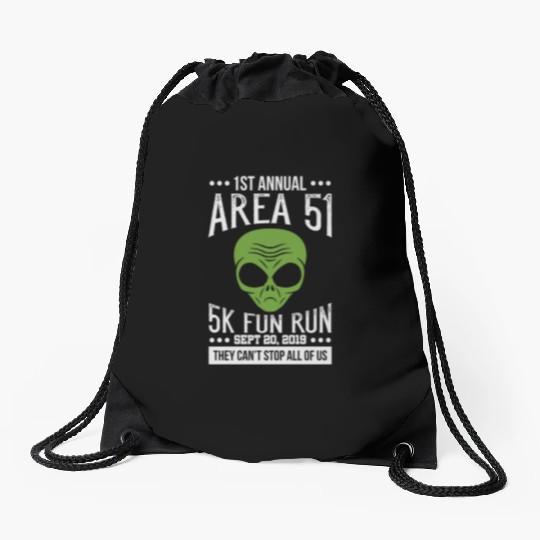 Area 51 Alien Fun run Drawstring Bags