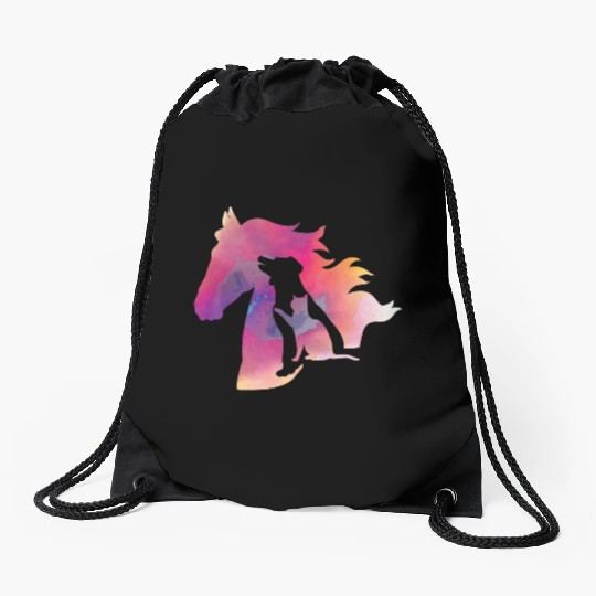 Pets Dog Cat Horse Colorful Design Animal Drawstring Bags