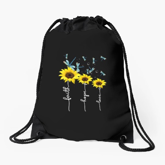 Faith hope love sunflower Drawstring Bags