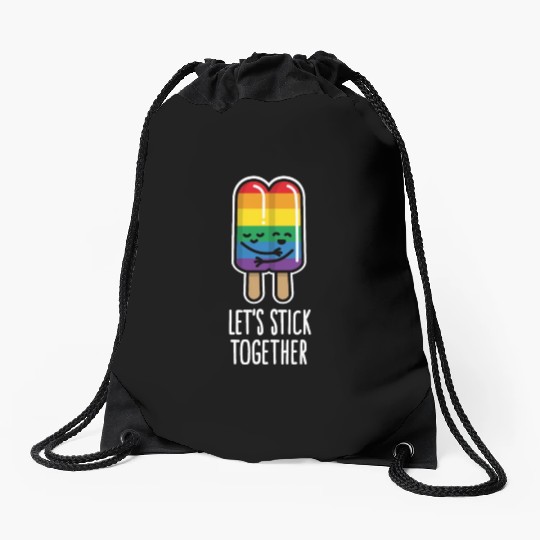 Let's stick together funny gay couple popsicle Drawstring Bags
