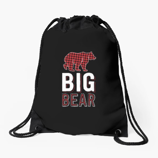 Big Bear Kids Red Buffalo Plaid Matching Family Drawstring Bags