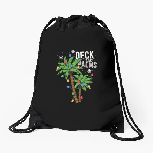 Deck The Palms Tropical Hawaii Christmas Palm Drawstring Bags