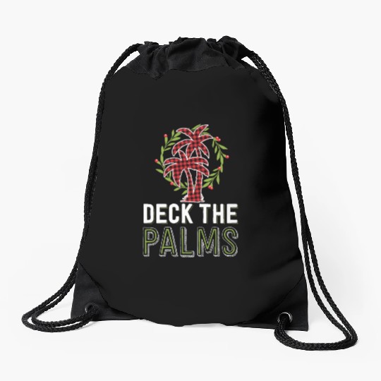 Deck The Palms Tropical Hawaiian Buffalo Plaid Drawstring Bags