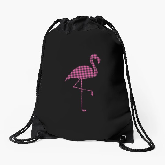 Pink Buffalo Plaid Flamingo Christmas Family Drawstring Bags