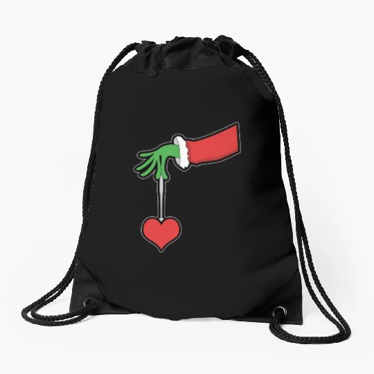 Christmas Heart winter snow family love present Drawstring Bags