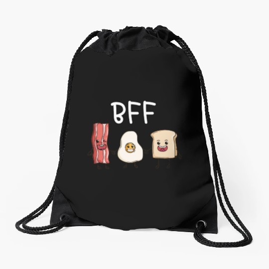 Fried egg bacon and toast best friends forever Drawstring Bags