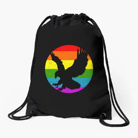 Rainbow Hawk Drawstring Bags