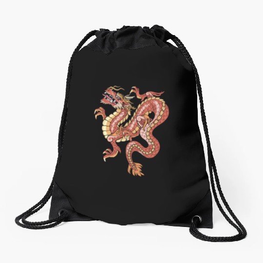 big red chinese dragon Drawstring Bags