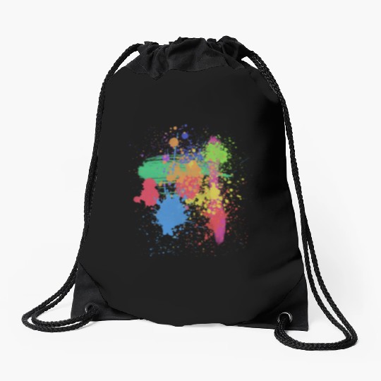 Paint splatters, colorful, happy, creative Drawstring Bags