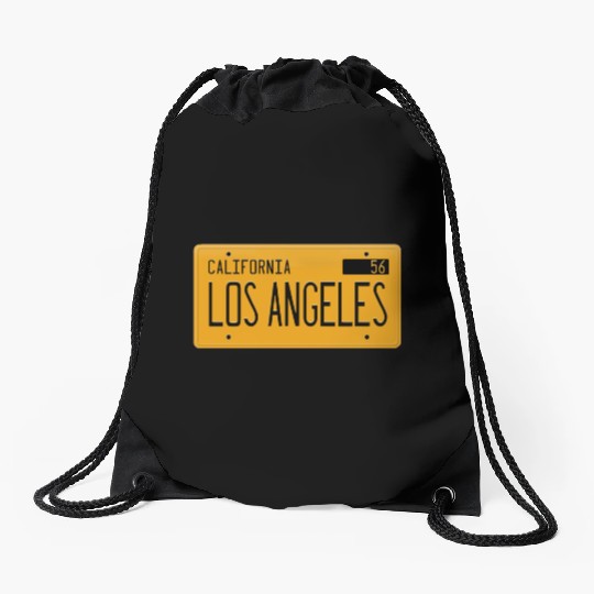 Los Angeles California 1956 yellow license plate Drawstring Bags
