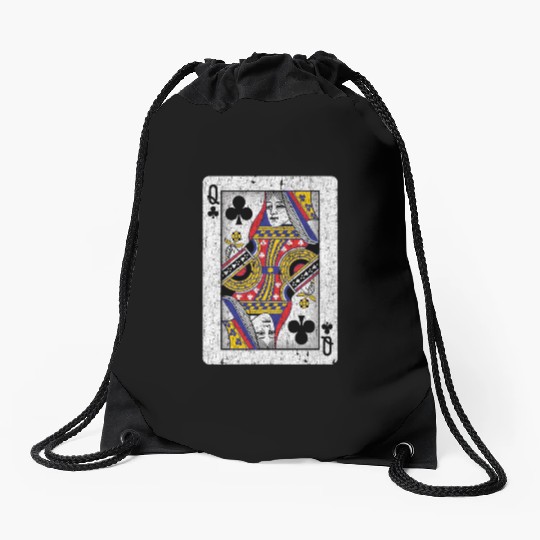 queen of clubs playing card Drawstring Bags